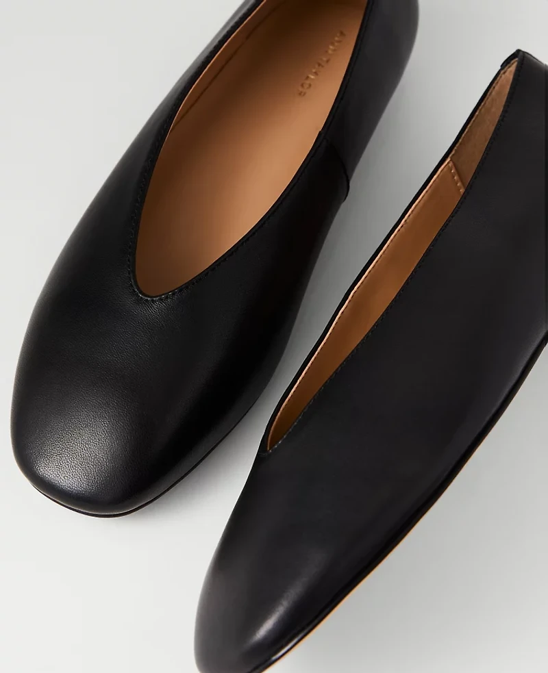 Ann Taylor Leather Ballet Flat Black Women's