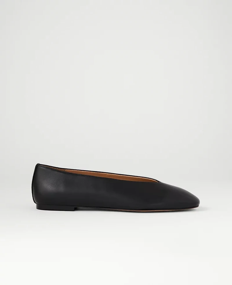 Ann Taylor Leather Ballet Flat Black Women's
