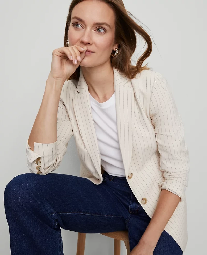Ann Taylor The Greenwich Blazer Pinstripe Black Cream Combo Women's
