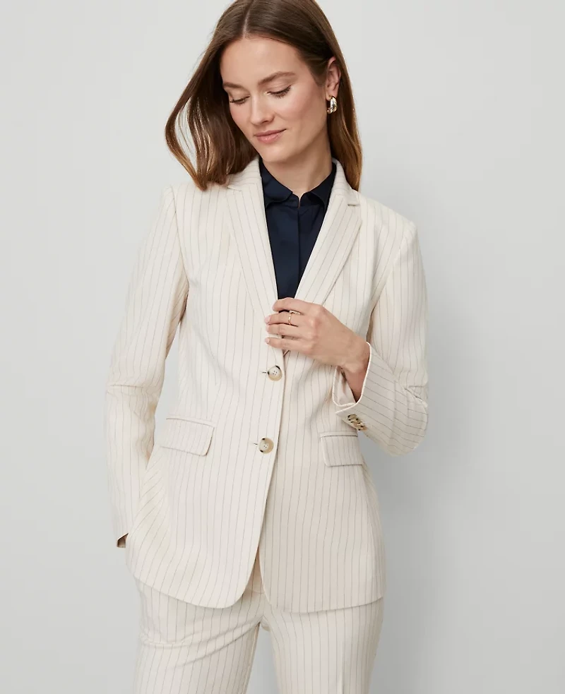 Ann Taylor The Greenwich Blazer Pinstripe Black Cream Combo Women's