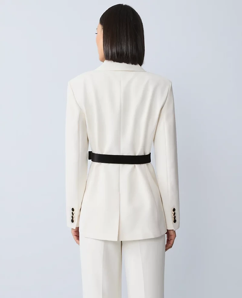 Ann Taylor Belted Crepe Fitted Long Blazer Winter White Women's