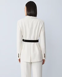 Ann Taylor Belted Crepe Fitted Long Blazer Winter White Women's
