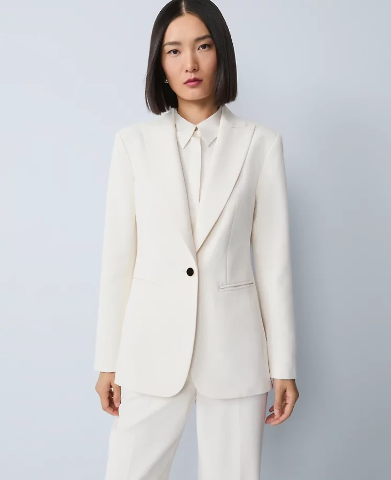Ann Taylor Belted Crepe Fitted Long Blazer Winter White Women's