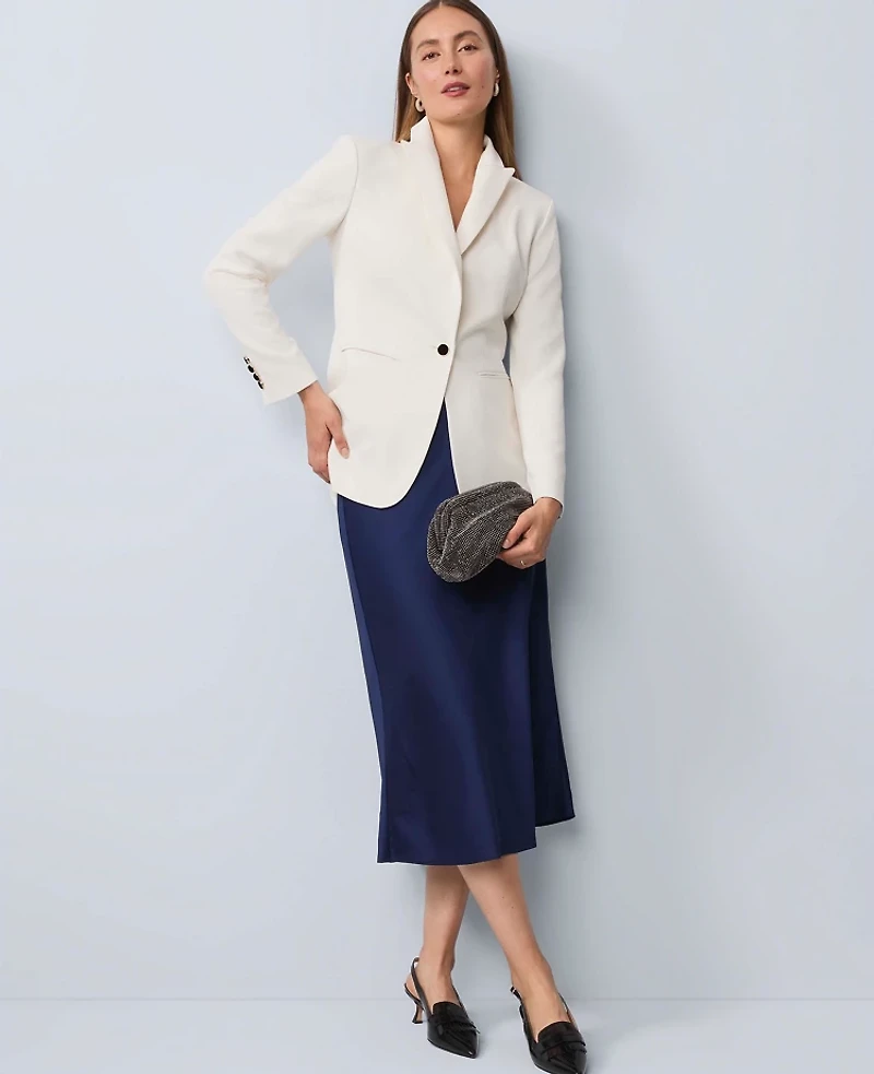Ann Taylor Belted Crepe Fitted Long Blazer Winter White Women's