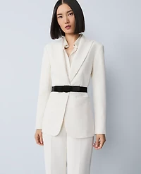 Ann Taylor Belted Crepe Fitted Long Blazer Winter White Women's