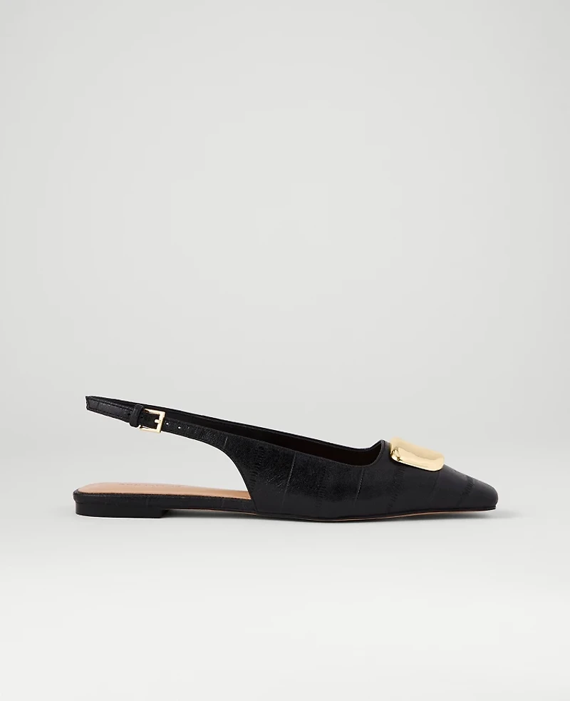 Ann Taylor Leather Buckle Slingback Flat Women's