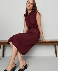 Ann Taylor Petite Belted Flare Midi Shirtdress Women's