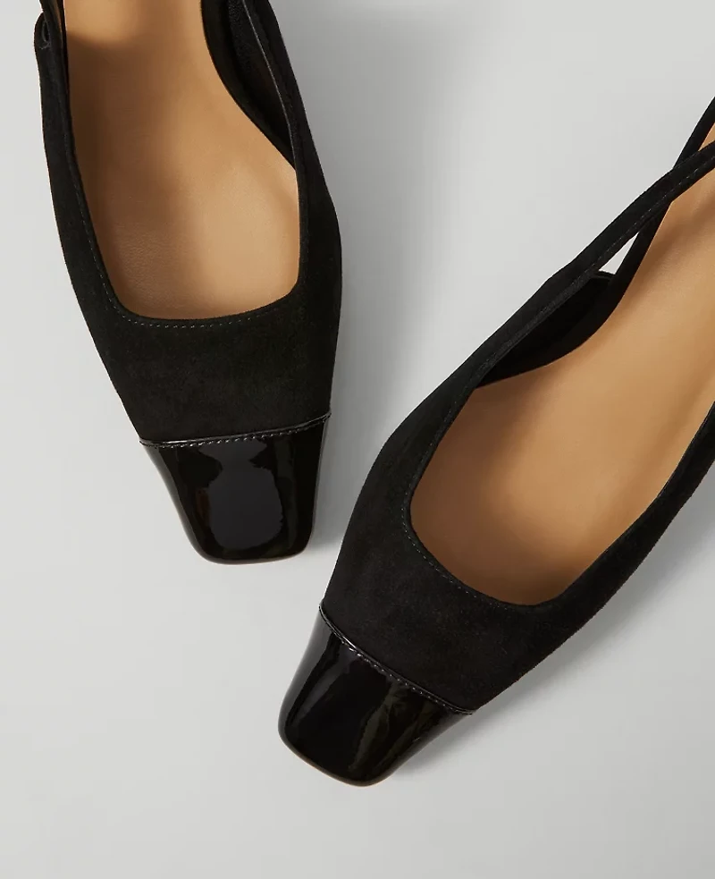 Ann Taylor Cap Toe Suede Slingback Pumps Black Women's