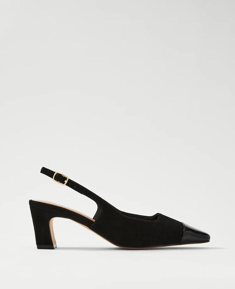 Ann Taylor Cap Toe Suede Slingback Pumps Black Women's