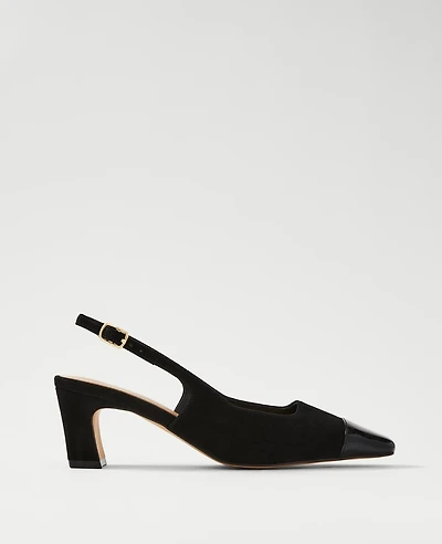 Ann Taylor Cap Toe Suede Slingback Pumps Black Women's