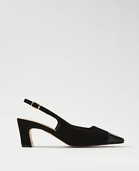 Ann Taylor Cap Toe Suede Slingback Pumps Black Women's