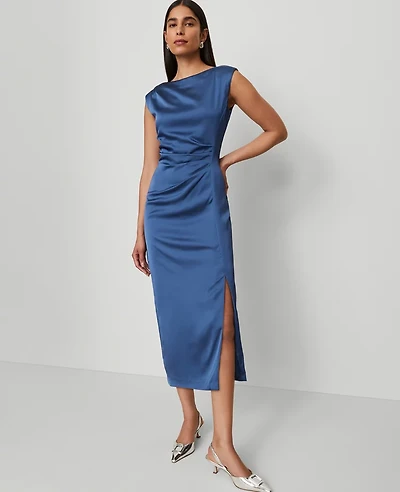 Ann Taylor Asymmetric Satin Sheath Dress Size 2 Faded Denim Women's