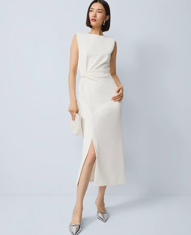 Ann Taylor Crew Neck Twist Sheath Dress Winter White Women's