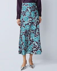 Ann Taylor Floral Satin Midi Slip Skirt Aubergine Dream Women's