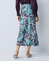 Ann Taylor Floral Satin Midi Slip Skirt Aubergine Dream Women's