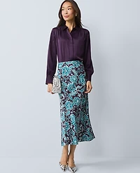 Ann Taylor Floral Satin Midi Slip Skirt Aubergine Dream Women's