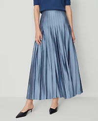 Ann Taylor Petite Satin Pleated Midi Skirt Cool Cascades Women's