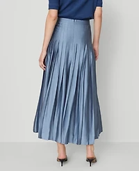 Ann Taylor Petite Satin Pleated Midi Skirt Cool Cascades Women's