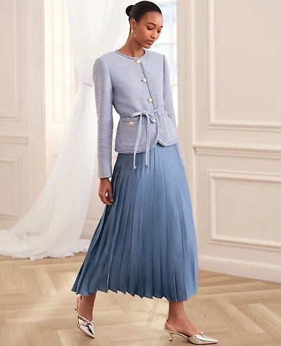 Ann Taylor Petite Satin Pleated Midi Skirt Cool Cascades Women's