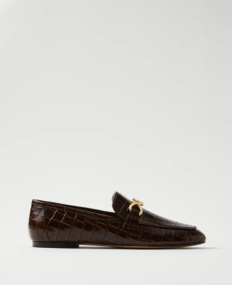 Ann Taylor Hardware Embellished Croco Loafers Dark Chocolate Women's