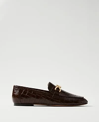 Ann Taylor Hardware Embellished Croco Loafers Dark Chocolate Women's