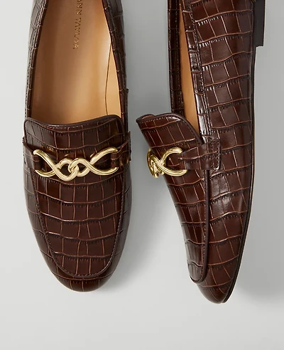 Ann Taylor Hardware Embellished Croco Loafers Size 8 Dark Chocolate Women's