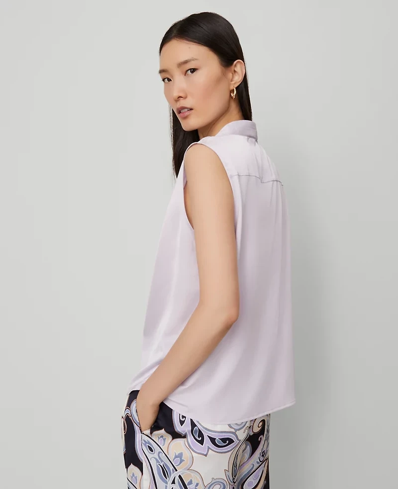 Ann Taylor Petite Mixed Media V-Neck Top Spring Lilac Women's