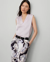 Ann Taylor Petite Mixed Media V-Neck Top Spring Lilac Women's