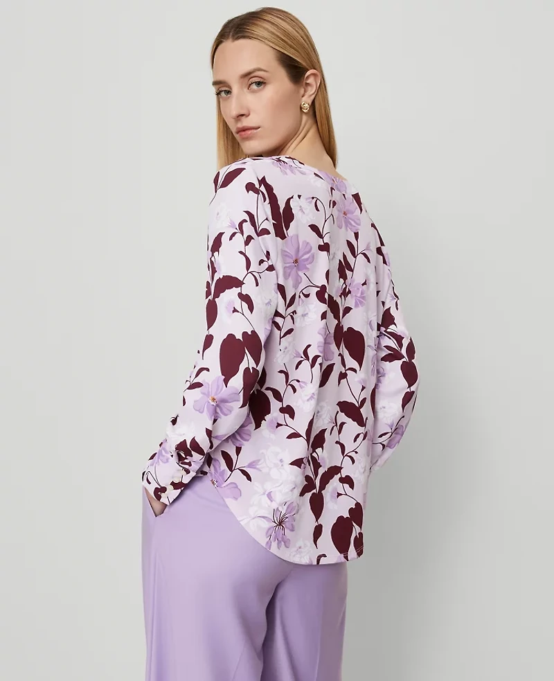 Ann Taylor Floral Mixed Media Pleat Front Top Spring Lilac C Women's