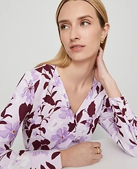 Ann Taylor Floral Mixed Media Pleat Front Top Spring Lilac C Women's