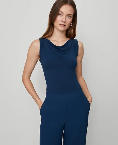Ann Taylor Petite Draped Cowl Neck Top Size XS Moonlit Backdrop Women's