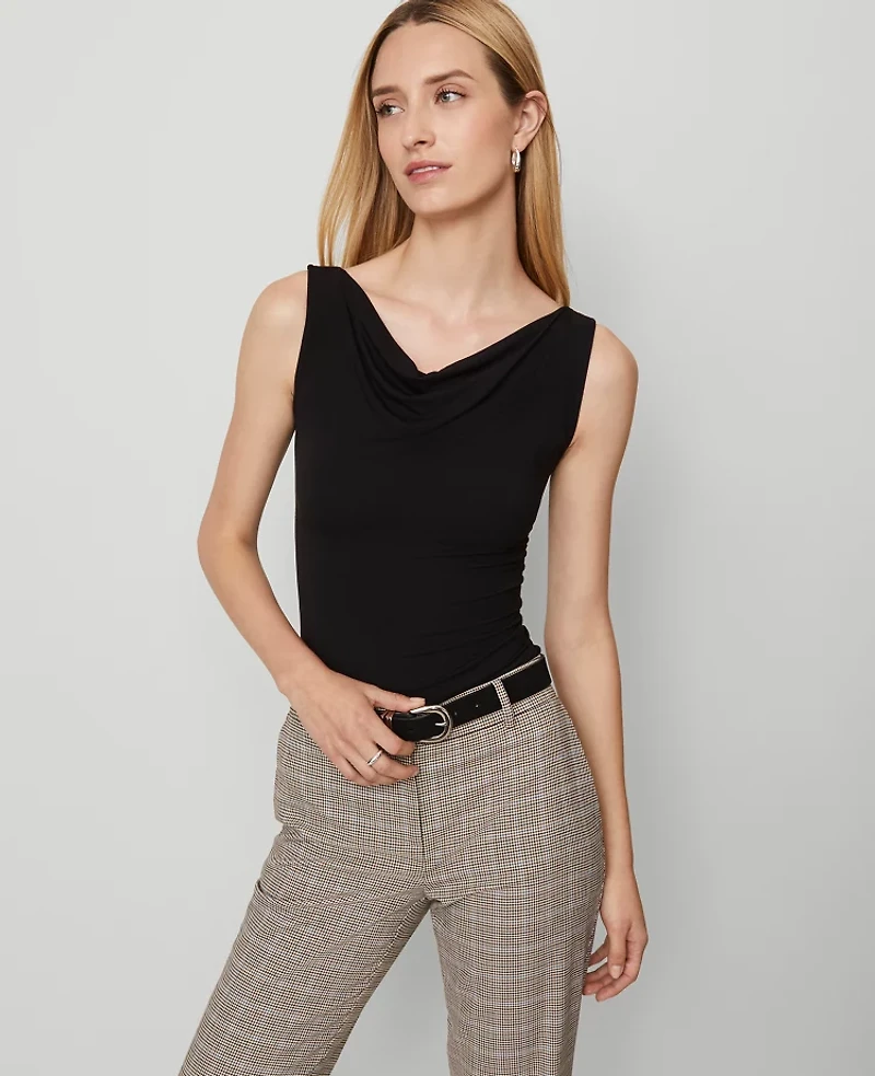 Ann Taylor Petite Draped Cowl Neck Top Black Women's
