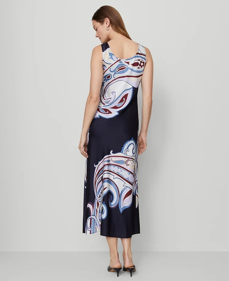 Ann Taylor Petite Paisley Satin Slip Dress Night Sky Women's