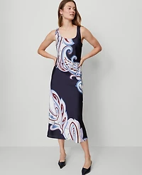Ann Taylor Petite Paisley Satin Slip Dress Night Sky Women's