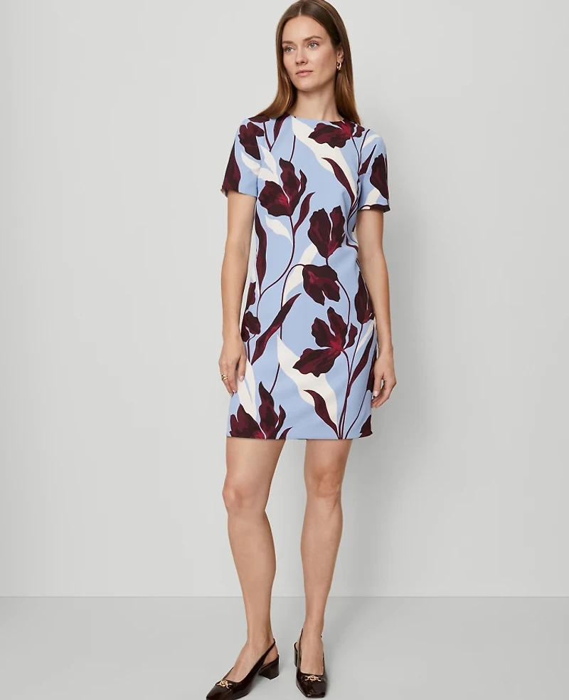 Ann Taylor Petite Floral Shift Dress Placid Blue Women's