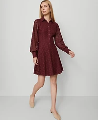 Ann Taylor Petite Lace Flare Shirtdress Windsor Wine Women's
