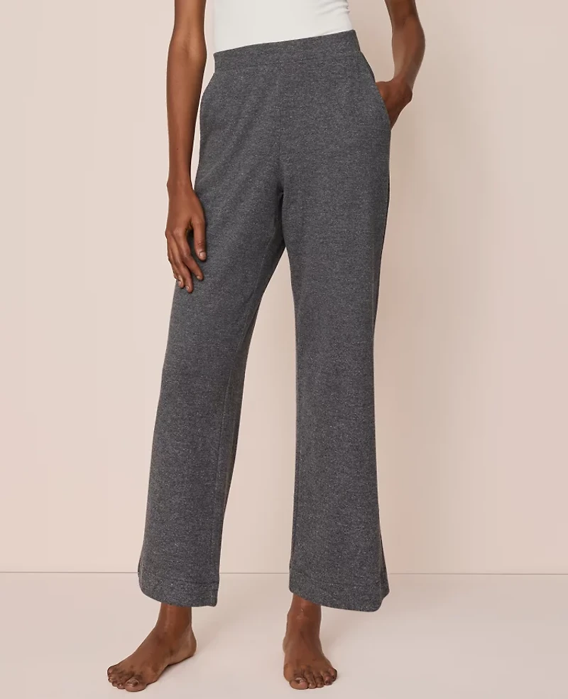 Ann Taylor Ribbed Wide-Leg Lounge Pants Dark Graphite Heather Women's