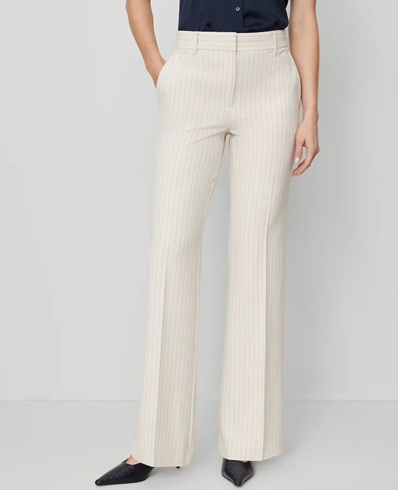 Ann Taylor The Flare Trouser Pant Pinstripe Pale Linen Women's