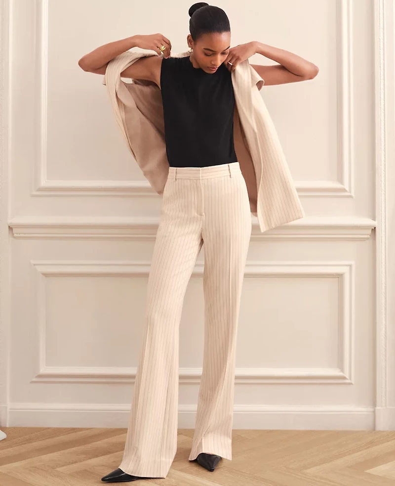 Ann Taylor The Flare Trouser Pant Pinstripe Pale Linen Women's
