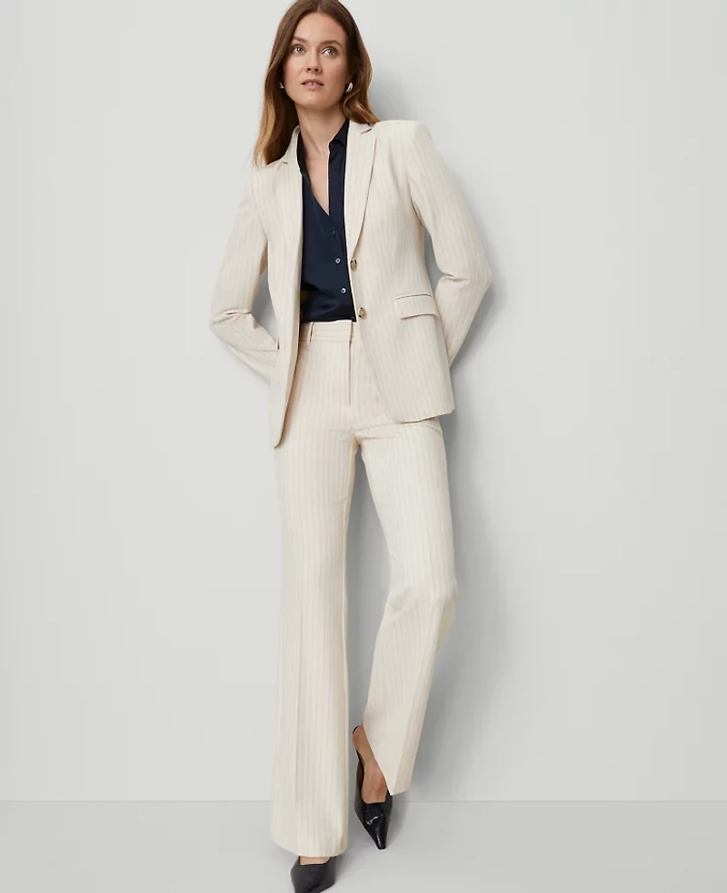 Ann Taylor The Flare Trouser Pant Pinstripe Pale Linen Women's