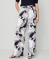 Ann Taylor The Petite Modern Wide-Leg Trouser Pant Paisley Satin Night Sky Women's