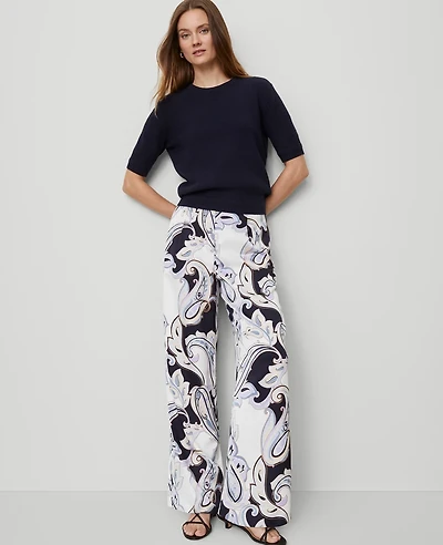 Ann Taylor The Petite Modern Wide-Leg Trouser Pant Paisley Satin Night Sky Women's