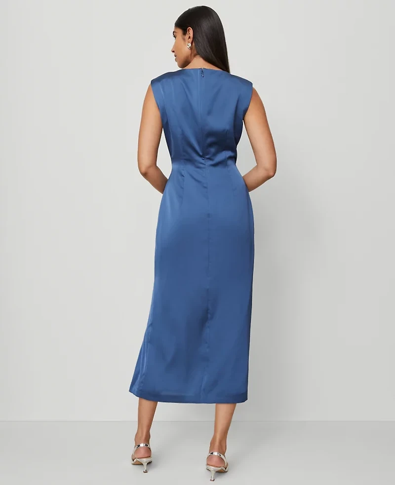 Ann Taylor Petite Asymmetric Satin Sheath Dress Faded Denim Women's