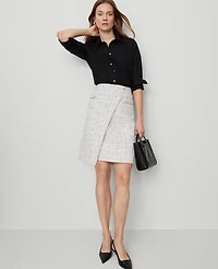 Ann Taylor Petite Tweed Button Wrap Skirt Charcoal/White Combo Women's
