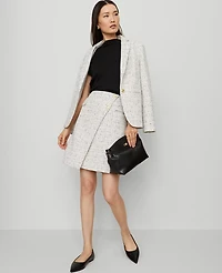 Ann Taylor Petite Tweed Button Wrap Skirt Charcoal/White Combo Women's