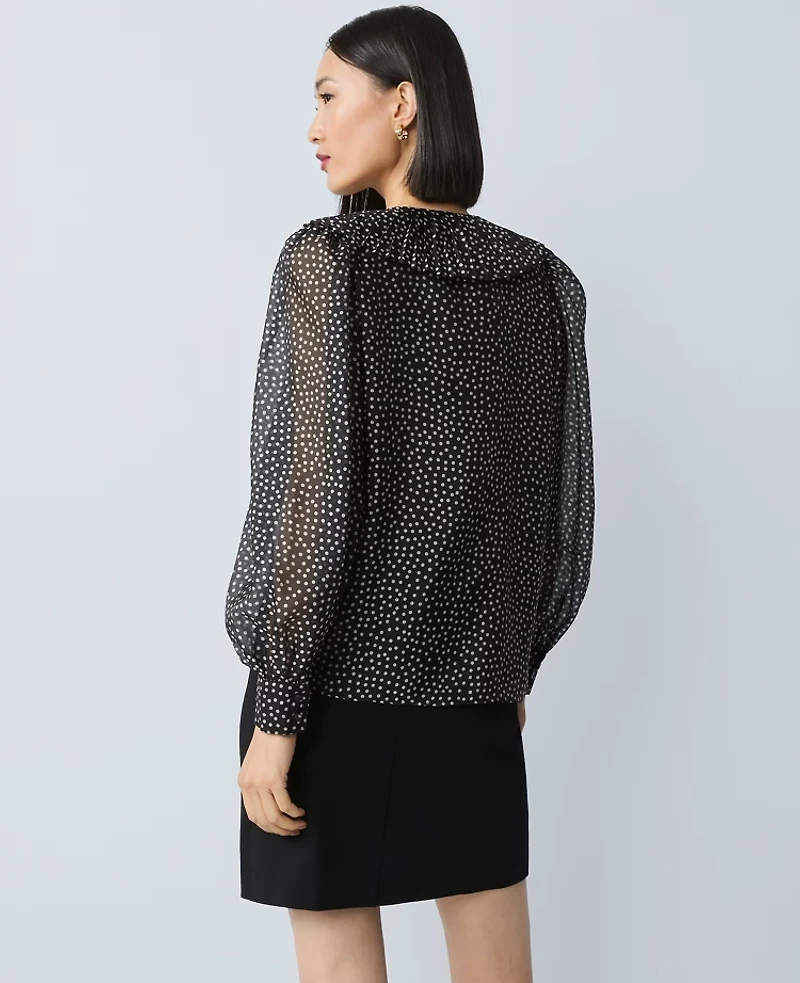 Ann Taylor Dotted Pleated Collar Blouse Black Women's