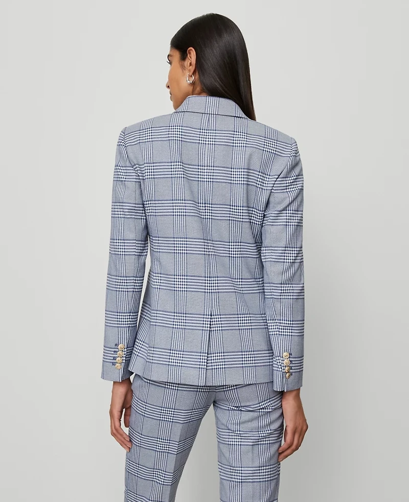 Ann Taylor The Petite Hutton Blazer Glen Check Faded Denim Women's