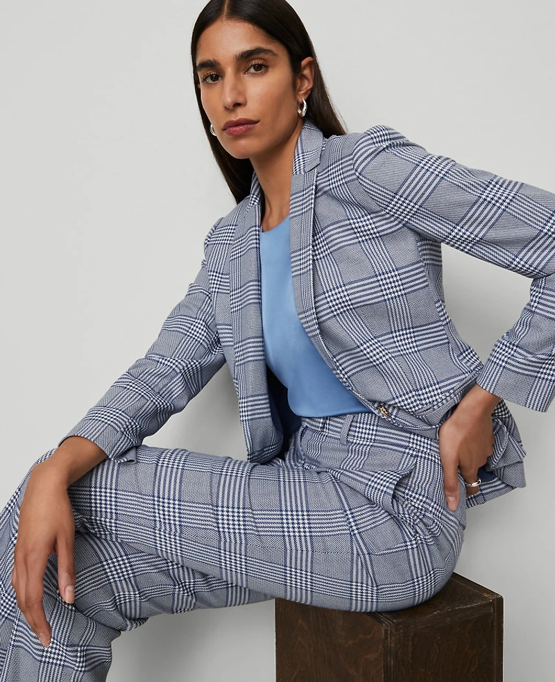 Ann Taylor The Petite Hutton Blazer Glen Check Faded Denim Women's