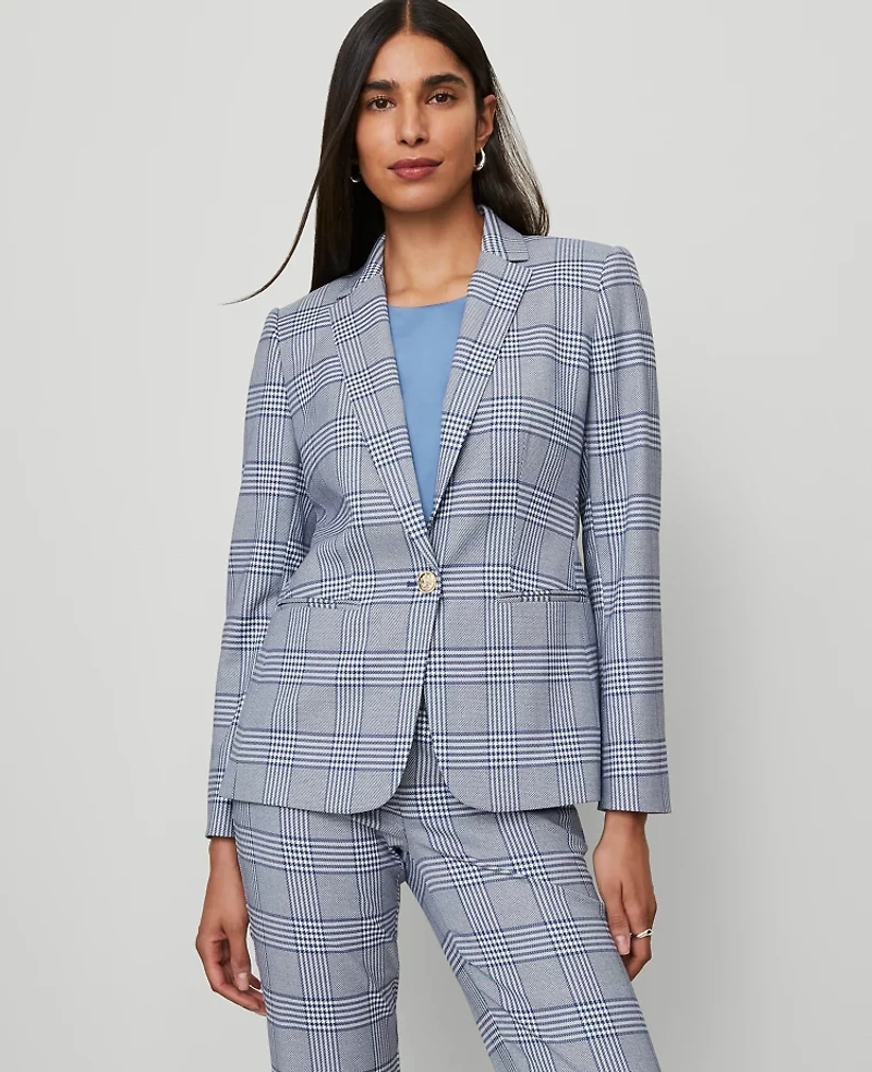 Ann Taylor The Petite Hutton Blazer Glen Check Faded Denim Women's