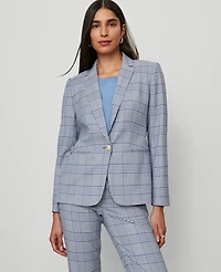 Ann Taylor The Petite Hutton Blazer Glen Check Faded Denim Women's